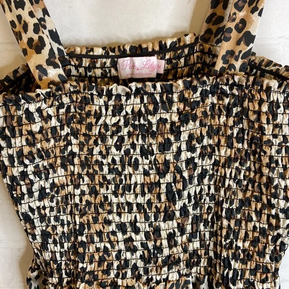 Pink Lily Leopard Print Smocked Bow Tie Dress - Picture 5 of 8